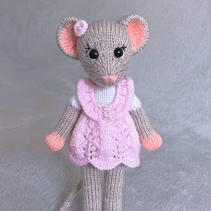 Mouse toy in a lacy dress knitting pattern ON 2 NEEDLES, Knitting stuffed toy, Knitting mouse soft toy