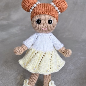 Knitting ballerina stuffed toy PDF pattern in English, Knitting soft toy on 2 needles
