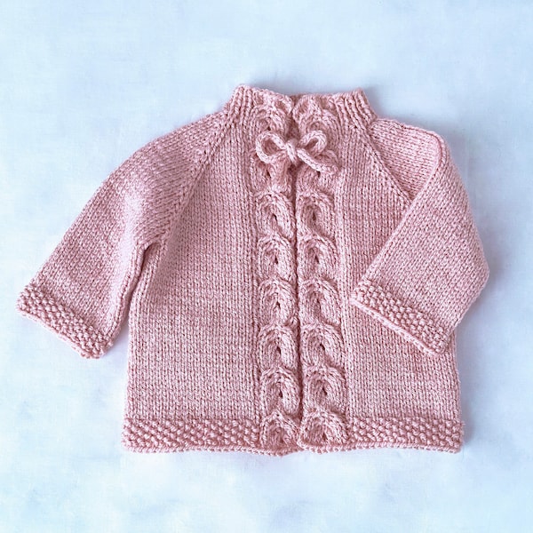 Knitting Baby Cardigan Pattern 0-3, 3-6, 6-9, 9-12, 12-18, 18-24 m,  Cable knitting baby cardigan, Girly knitting garment