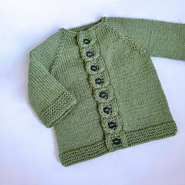 Modèle de cardigan unisexe pour bébé en tricot raglan, vêtement à tricoter pour bébé 0 - 24 m,