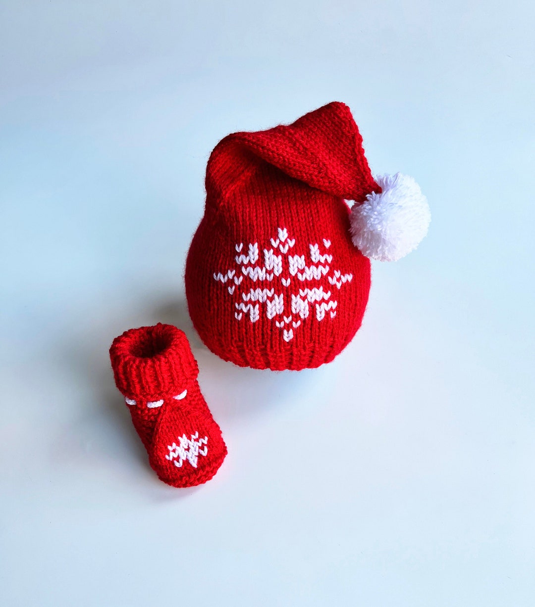 Baby Knitting Hat and Booties Pattern Set, Baby Stocking Cap Pattern