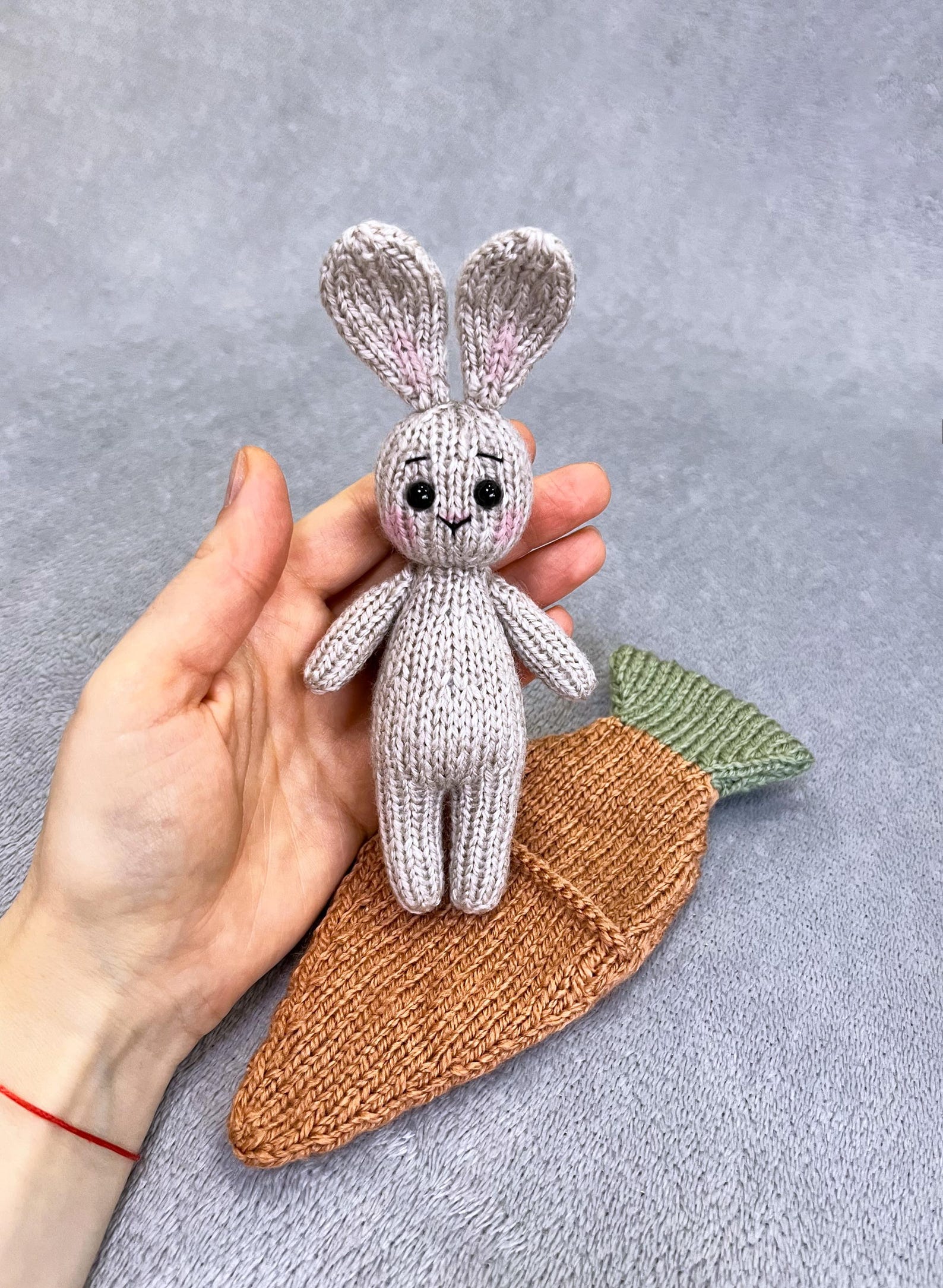 Knitted Pocket Animals Rabbit Mini Bunny Knitting Pattern English PDF, Pocket Rabbit in a Carrot Bed ...