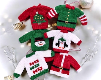 Mini Christmas Sweater Ornament PDF Knitting Pattern in English, DIY Holiday Decor, Easy Knit on 2 needles, Tree Ornaments Gifts