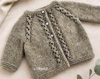 IN THE ROUND sleeves, Baby Cardigan Knitting Pattern, English Pdf, Top Down Sweater, Instant Download