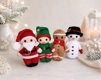 Christmas Toy Knitting Pattern PDF, Santa, Elf, Snowman, Gingerbread Ornaments, Instant English Download