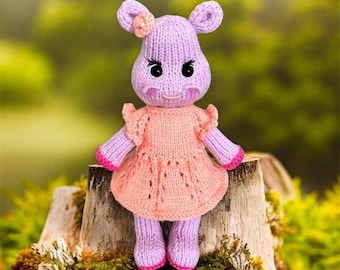 Hippo toy knitting pattern ON 2 NEEDLES, Knitting stuffed toy, English PDF download