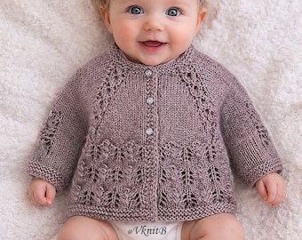 IN THE ROUND sleeves, Baby Cardigan Knitting Pattern, English Pdf, Top Down Raglan Sweater