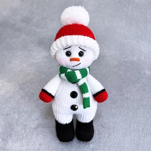 Knitting snowman PDF pattern in English, Knitting festive stuffed toy on 2 needles, Knitting soft snowman, snowman doll, Festive knit
