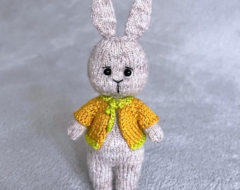 Mini knitting bunny,English PDF pattern ON 2 NEEDLES, Hand knit stuffed toy
