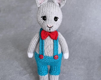 Knitting PDF rabbit pattern on 2 NEEDLES, English Download, Stuffed bunny hand knit toy