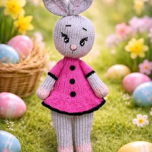 Knitting bunny pattern, PDF in English, 2 needles stuffed rabbit, Hand knit soft toy