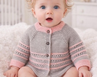Baby Cardigan Knitting Pattern, Top Down Sweater, Raglan Sleeves (PDF Download)