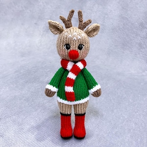 Small knitting deer toy PDF pattern ON 2 NEEDLES, English Knitting stuffed toy pattern, Hand knit Christmas decoration, Festive Deer