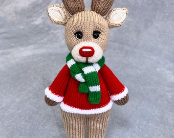 Knitting Deer PDF pattern in English, Stuffed toy on 2 needles,  Christmas Festive decor