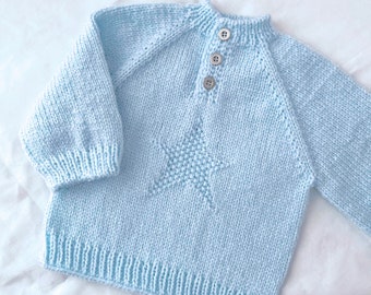 Baby Boy Knitting Sweater Pattern, Sizes 0-3, 3-6, 6-9, 9-12, 12-18 m, Star Knitting Sweater, Raglan Baby Knitted Top, Advanced pattern