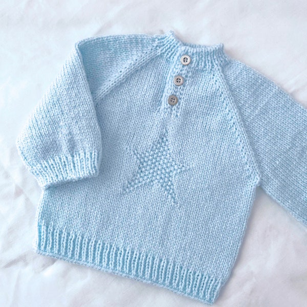 Baby Boy Knitting Sweater Pattern, Sizes 0-3, 3-6, 6-9, 9-12, 12-18 m, Star Knitting Sweater, Raglan Baby Knitted Top, Advanced pattern