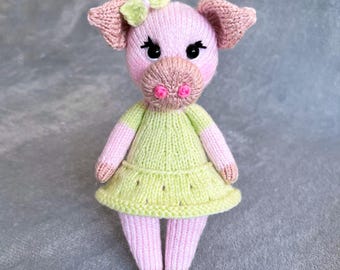 Knitting pig toy PDF pattern ON 2 NEEDLES, knitting stuffed toy, Hand knit  soft toy