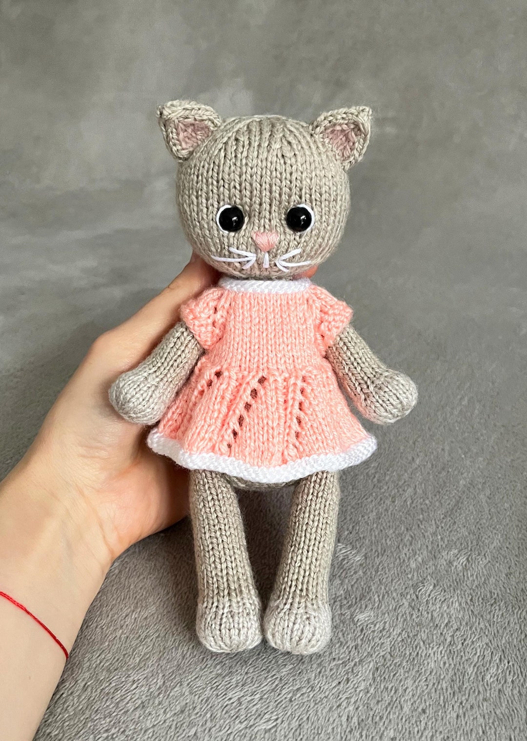 Kitten Toy in a Dress Knitting Pattern ON 2 NEEDLES, Knitting Stuffed Toy, Knitting Cat Soft Toy