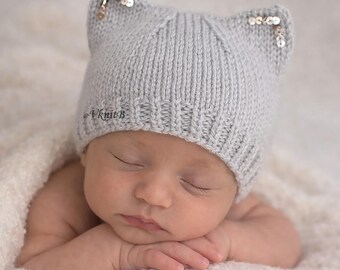 Baby Kitten Hat Knitting PDF Pattern, Newborn Beanie 0–3 Months, Easy Knit PDF
