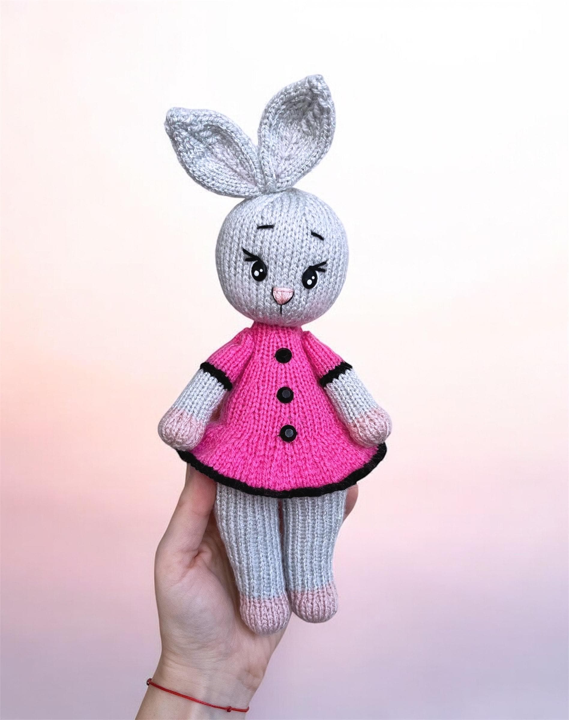 英語で編むウサギの編み図（PDF）、2本針で編むウサギのぬいぐるみ