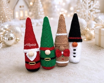 Christmas Gnomes Knitting PDF Pattern, Santa, Elf, Snowman, Gingerbread Ornaments, Instant English Download