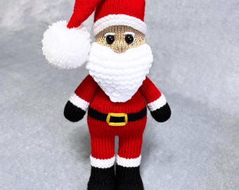 Knitting Santa toy PDF pattern in English, Stuffed toy on 2 needles, Hand knit Christmas decoration, Festive knit