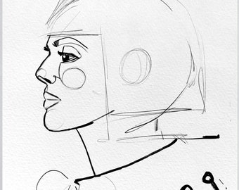 Cleo Sketch - Artist Quality gicleeprint, portret van een vrouw, illustratie