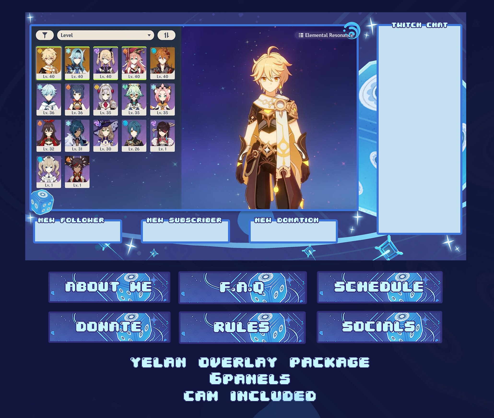 Genshin Impact Yelan Twitch Overlay Package Panels // Etsy Israel
