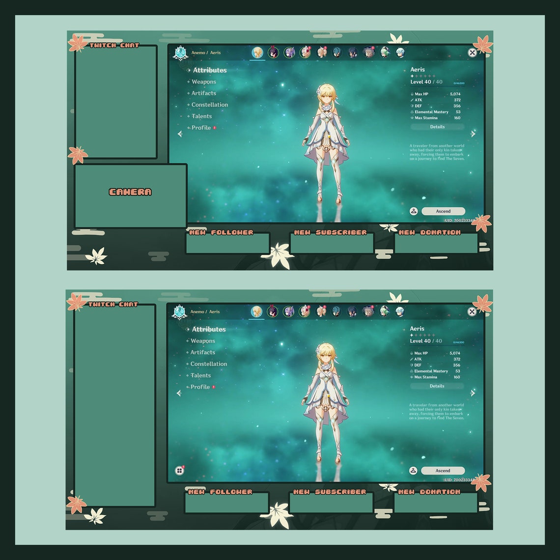 Twitch KAZUHA Overlay Package Genshin Impact Panels // Streamer Graphics Etsy