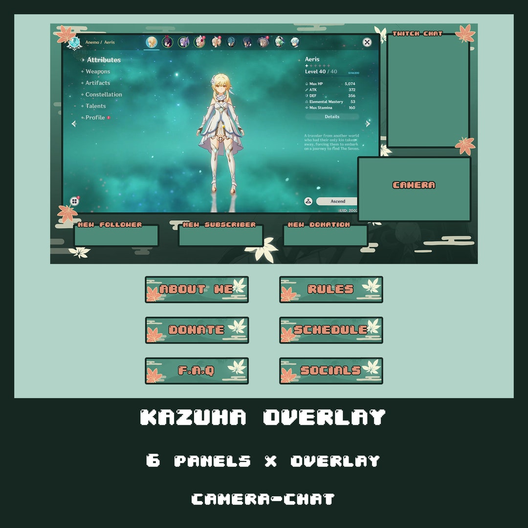 Twitch KAZUHA Overlay Package Genshin Impact Panels // Streamer Graphics Etsy