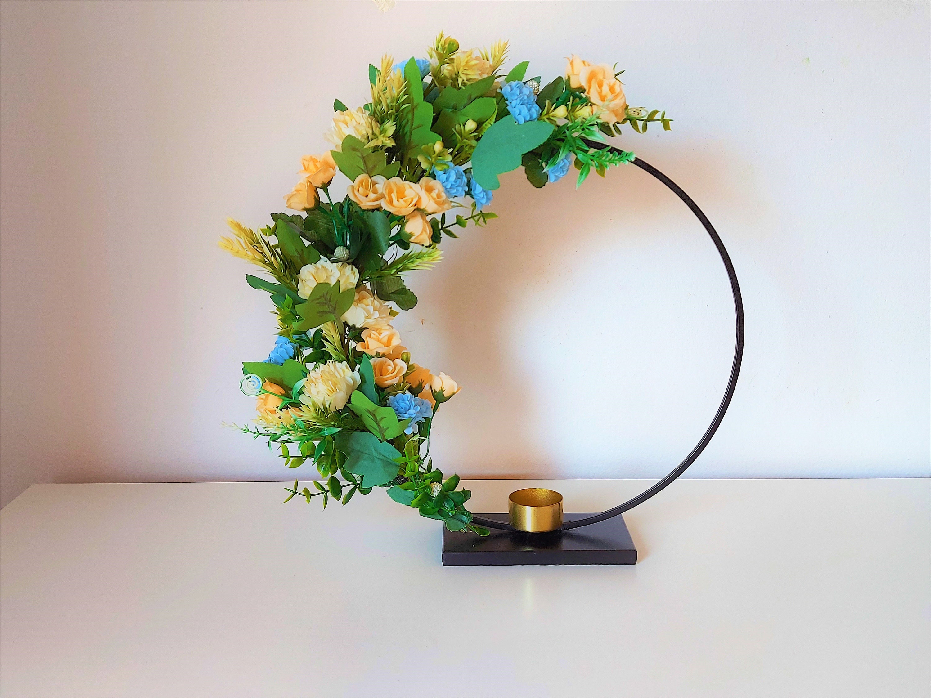 Hoop Floral Centerpiece Candle Holder Hoops Wreath Etsy