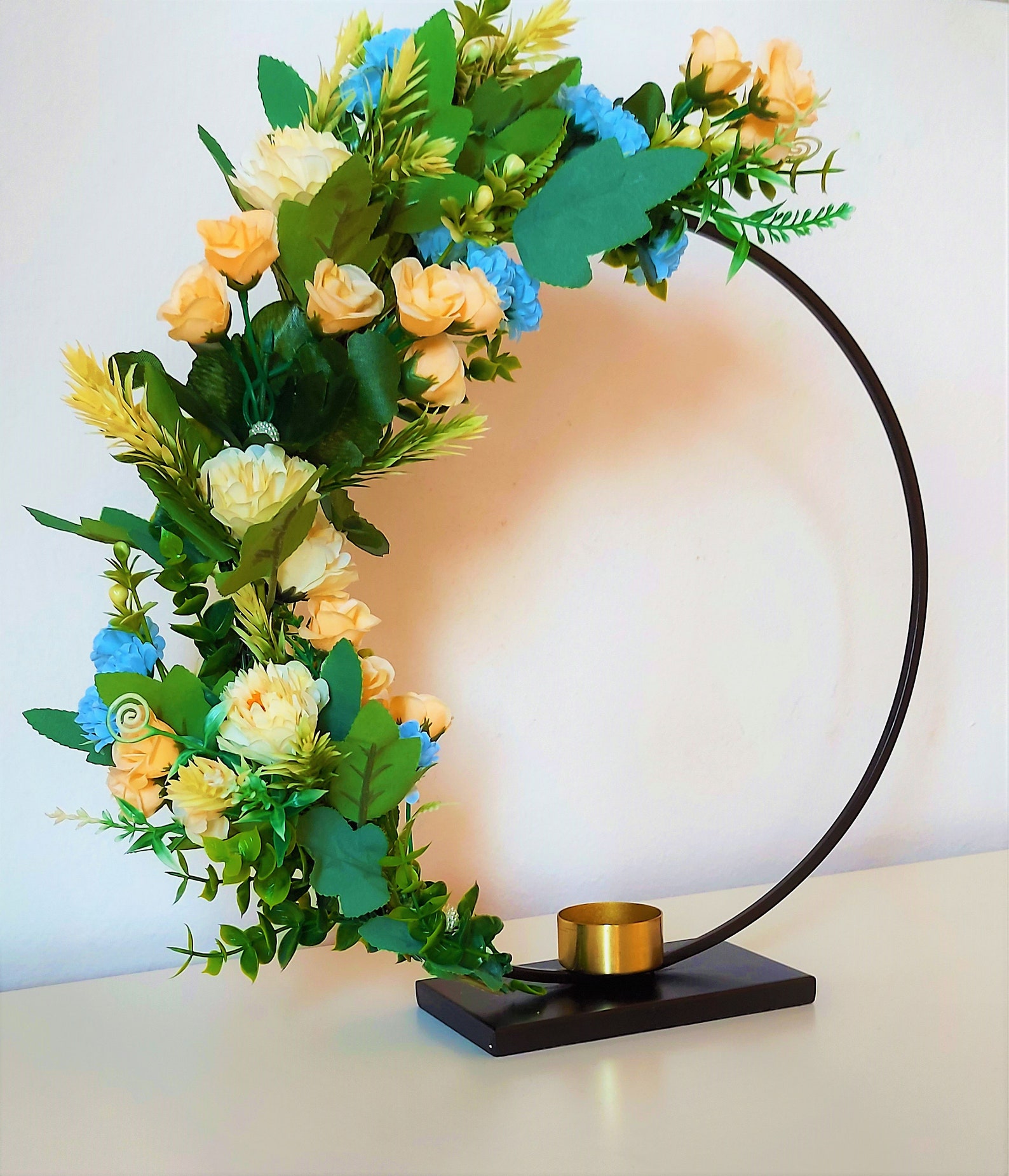 Hoop Floral Centerpiece Candle Holder Hoops Wreath Etsy
