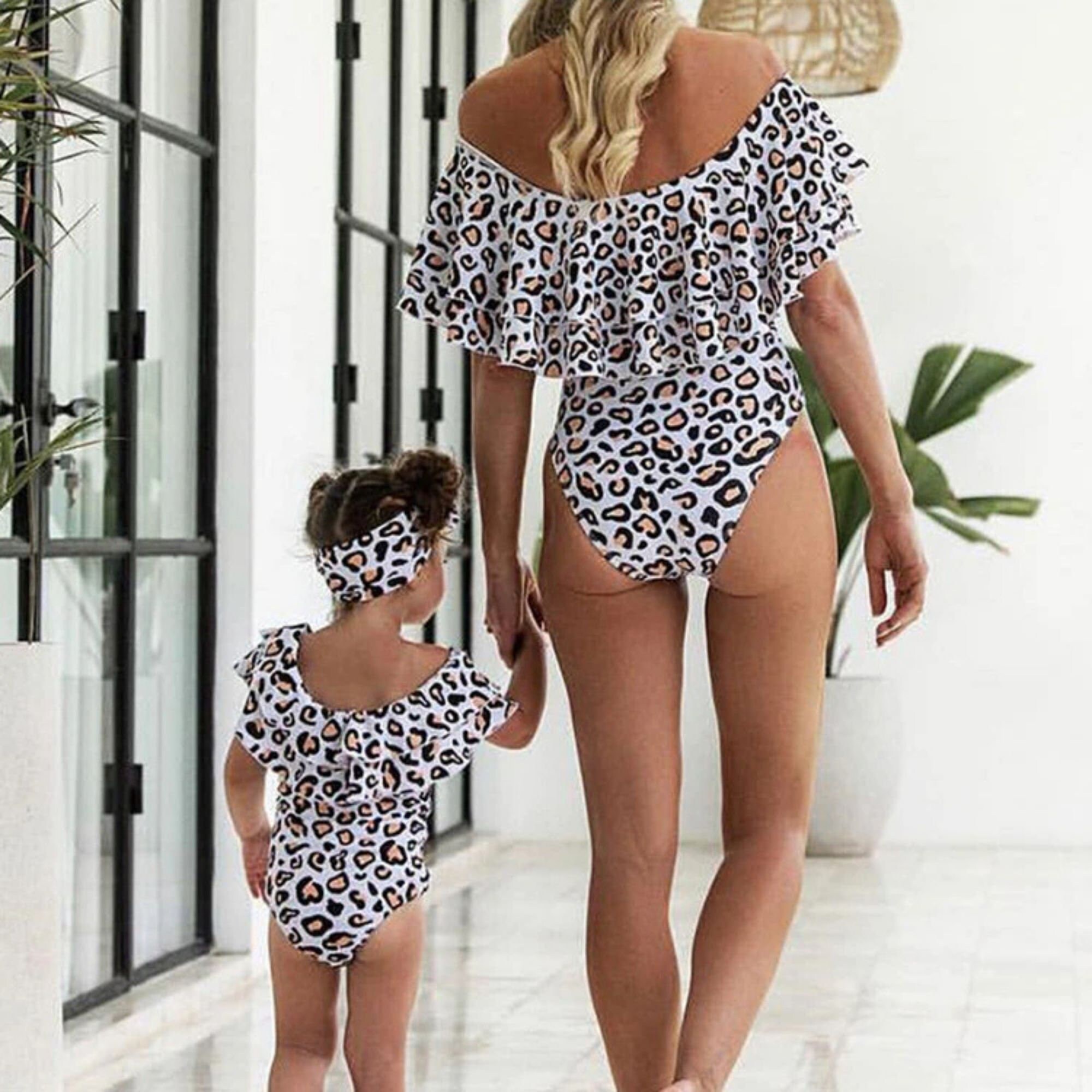 matching leopard bathing suits