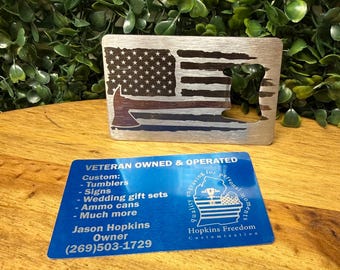 Stainless steel bottle opener laser engraved with distress flag and red fireman axe, fireman or fire fighter gift