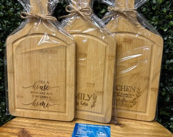 Personalized Bamboo Family Cutting Board, Laser Engraved Gift