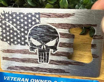 Laser Engraved Stainless Steel Punisher Flag Bottle Opener