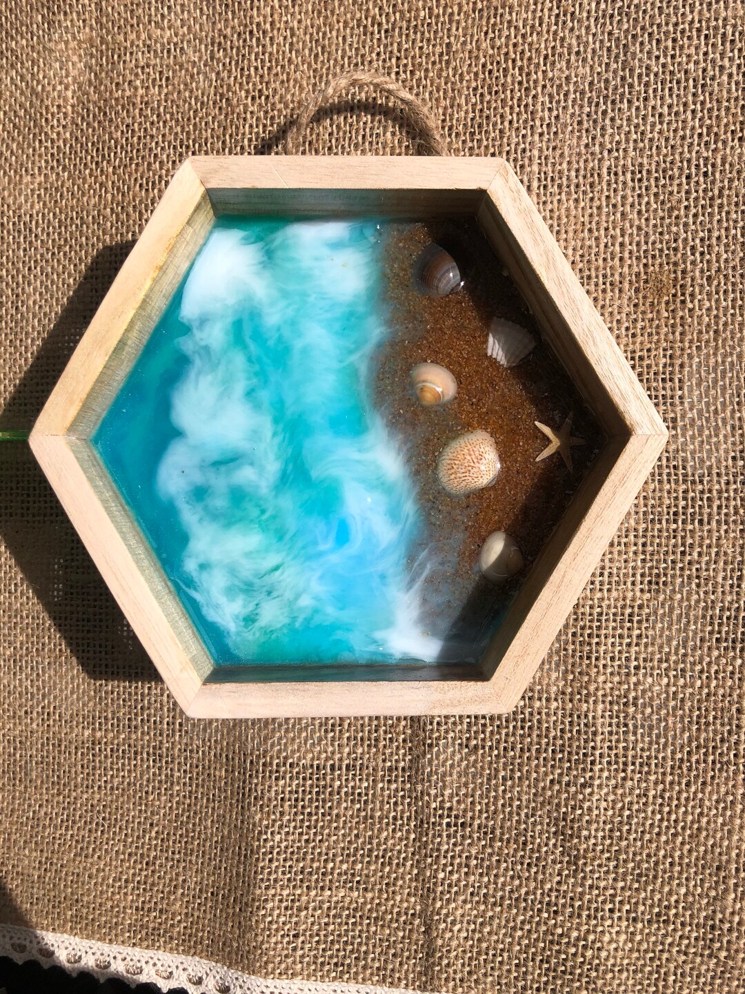 Hexagon Beach Hanging Resin Art Etsy
