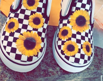 yellow checkered vans with sunflowers