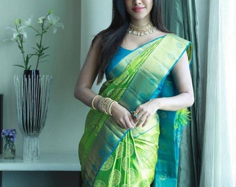 parrot green wedding saree