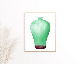 Set of 3 Wall Art Asian Vase Watercolor Porcelain Painting Printable Porcelain Illustration Artwork Emerald Green Jar Home Decor Set of 3 Wall Art Asian Vase Watercolor Porcelain Painting Printable Porcelain Illustration Artwork Emerald Green Jar Home Decor