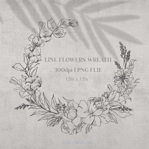 Hand Drawn PNG Flower Clipart Fine art botanical line art, flower line drawing, minimalist line art, vintage sketch art, floral illustration