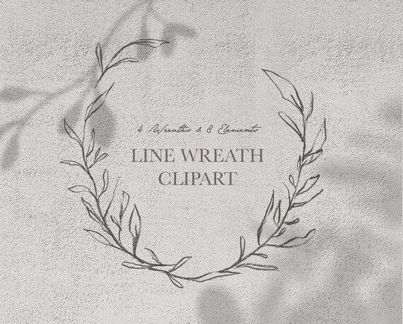 Botanical Line Art Wreath Clipart, Floral Sketch (PNG)