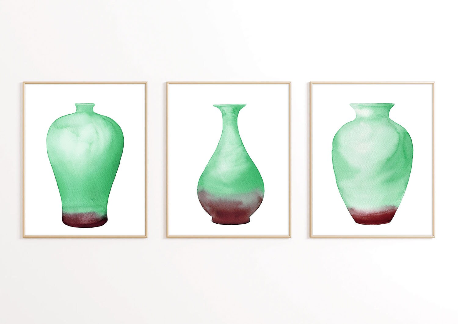 Set of 3 Wall Art Asian Vase Watercolor Porcelain Painting Printable Porcelain Illustration Artwork Emerald Green Jar Home Decor Set of 3 Wall Art Asian Vase Watercolor Porcelain Painting Printable Porcelain Illustration Artwork Emerald Green Jar Home Decor