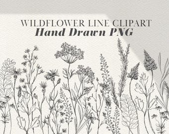 Wildflower Clipart PNG Bundle, Boho Floral Clipart, Hand Drawn Flowers, Botanical PNG, Wedding Invitation Graphics, Rustic Floral Set