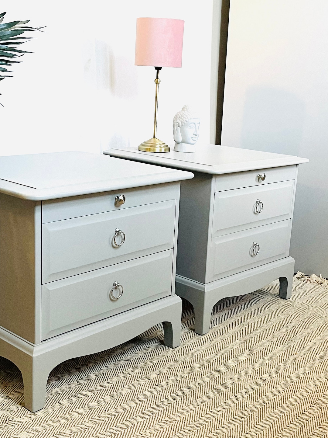 Stag Minstrel Pull Tray Bedsides Table Pair Light Grey White Etsy UK