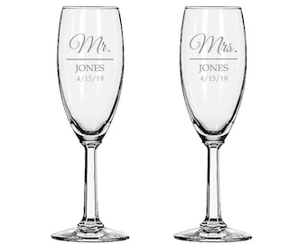 Personalized Champagne Wedding Flutes Mr and Mrs Made in USA - Fast & Free Shipping from WA, USA