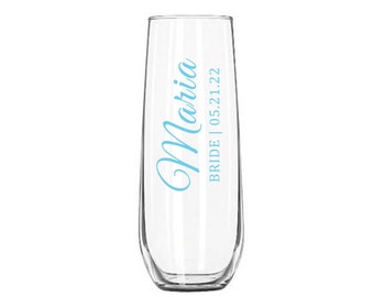 Personalized Stemless Champagne Flute - Made in USA Bride, Groom, Bridal Party - Fast & Free Shipping from WA, USA