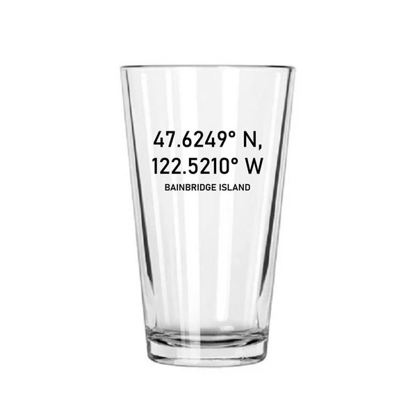 Personalized Beer Pint Mixing Glass - Made in USA Geographic Coordinates Groom, Groomsmen, Guys Trip, Home Bar