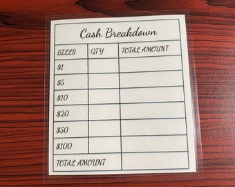Laminated Cash Breakdown slip