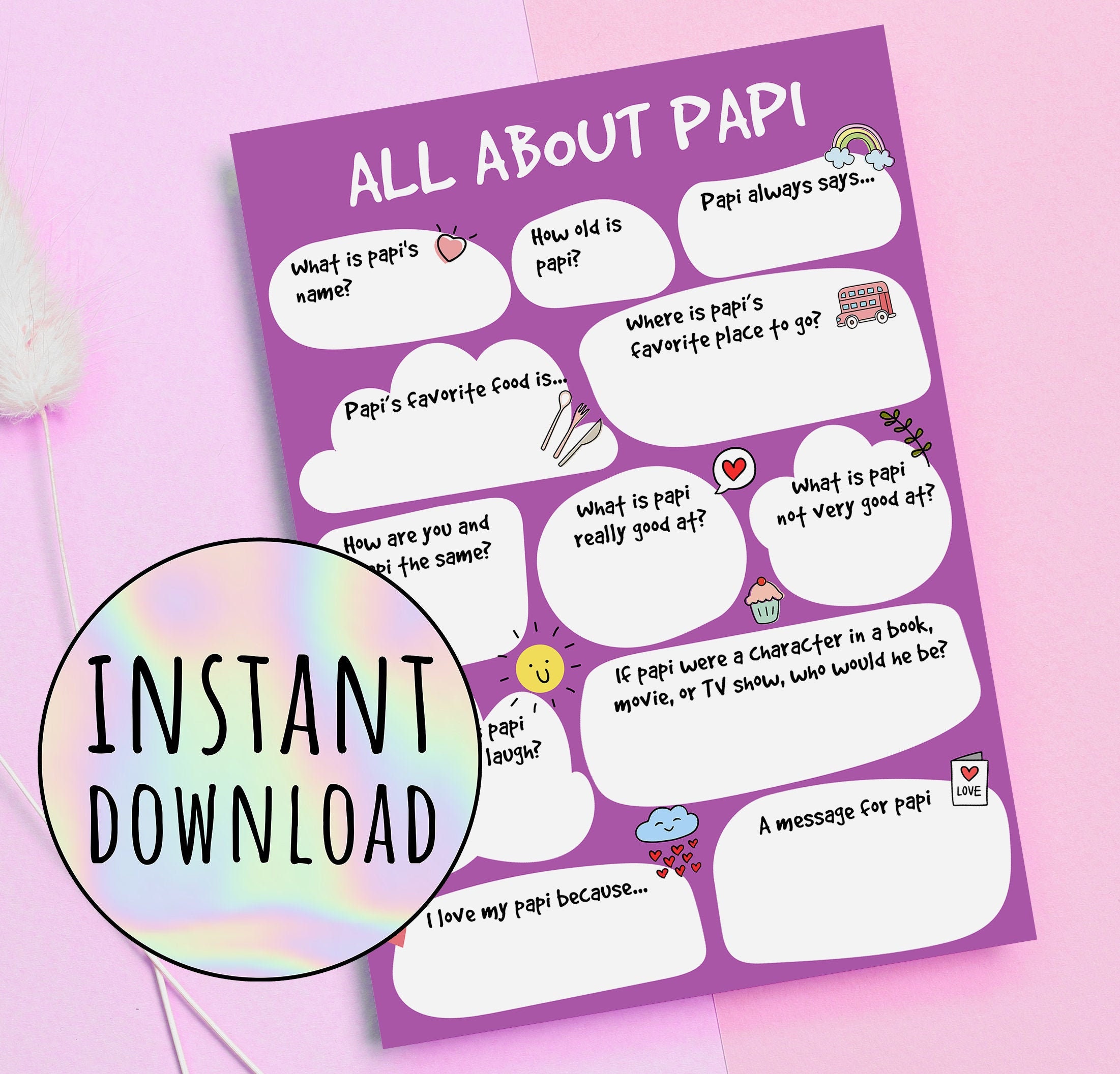 All About My Papi Kid Questionnaire INSTANT DOWNLOAD Fathers 